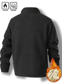 Manfinity Homme Men's Autumn And Winter Cardigan Coat Polar Fleece Stand Collar Jacket Fit Warm Top - Black - View 2