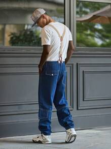 Manfinity Hypemode Men's Casual Washed Denim Bib Overalls