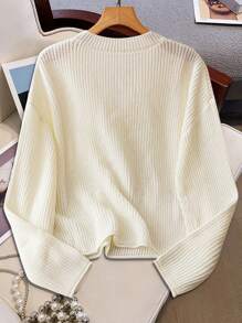 SHEIN LUNE 1 件女式纯色前系带长袖简约毛衣，休闲日常穿着 - 白色 - 查看 2