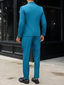 Manfinity Mode Men's Casual Solid Color Jacket And Pants Suit Set