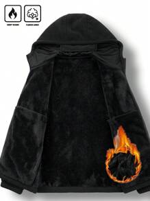 Manfinity Homme Men's Black Hooded Fleece Jacket For Autumn And Winter - Black - View 6