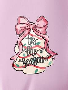 SHEIN Qutie 女士字母与蝴蝶结印花圆领休闲套头运动衫 - 淡紫色 - 查看 3