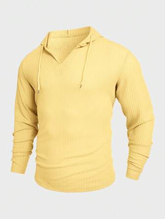 Manfinity Roughcore تي شيرت كاجوال بغطاء رأس بسحاب رجالي لون سادة