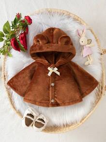 SHEIN 1 pezzo Mantella in peluche per bimbe, calda e comoda, nuovo arrivo autunno/inverno 2024, design carino - Caffè Marrone - Visualizzare 1