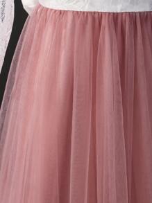 Teen Girls Elegant Round Neck Long Sleeve Lace Dress With Exaggerated Bowknot , Suitable For Wedding Parties, Christmas, Halloween, Thanksgiving, Flower Girl