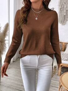 Calvaya Plus Size Solid Color Crew Neck Long Sleeve Simple Casual Sweater, For Winter Knit Pullover Fall Outfit