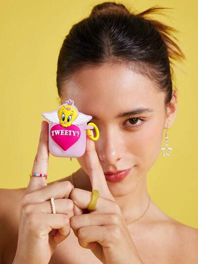 LOONEY TUNES X SHEIN Tweety 与心形图案 3D 耳机盒
