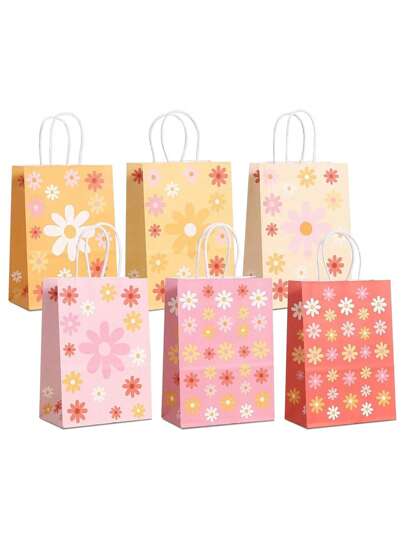 12pcs Sun Flower Theme Gift Bags Kraft Gift Bags Bulk Birthday Bags For Party Goody Gift Bags Valentine DAY, Valentines Wedding, Birthday