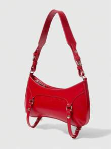 ROMWE Grunge Punk 1pc Women Punk Style Red Crossbody Crescent Bag, Angola Red Color With Rivet Decor - Red - View 2