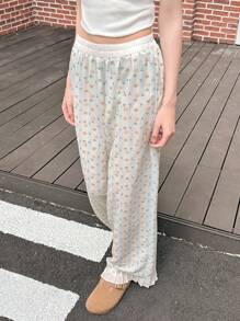 Jouncy 女式休闲迷你花朵条纹荷叶边下摆裤 - 白色 - 查看 1