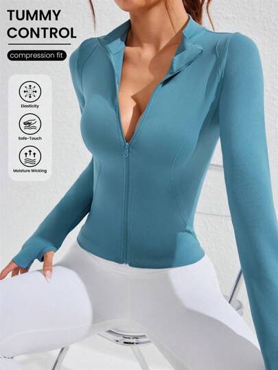 Easithlete 女士休闲纯色拉链修身运动夹克