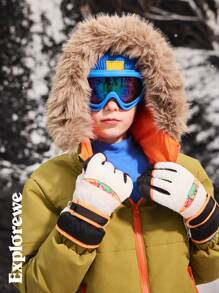 SHEIN Tween Boy 拼接长袖连帽休闲中长款毛领夹棉大衣