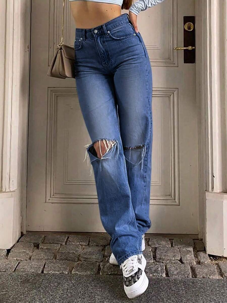 NVFelix بنطلون جينز نسائي ذو خصر عالي وساق مستقيمة، قماش رقيق غير مطاطي، طراز كاجوال خارجي أنيق من عصر الألفية الجديدة، مناسب للربيع والصيف