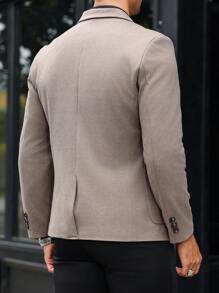 Manfinity Mode Men's Button Front Lapel Collar Long Sleeve Pocket Casual Business Blazer - Camel - View 3