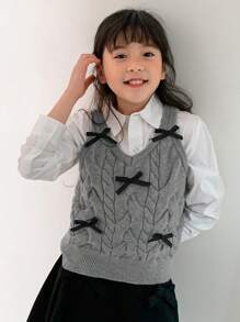 Dazy Kids 女童蝴蝶装饰针织毛衣，适合秋季、返校季穿着 - 灰色 - 查看 2