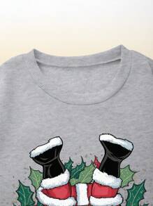 Manfinity Dauomo Gray Men's Crew Neck Pullover Sweatshirt With Upside Down Santa Claus Pattern & Typography, For Autumn/Winter - Grey - View 4