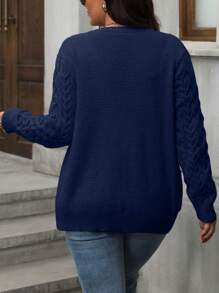 Cárdigan de talla grande de unicolor con bolsillos dobles, informal para otoño/invierno