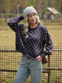 LanaWest Jersey de cuello redondo con mangas tipo dolman y estampado de corazón casual de LanaWest, para otoño/invierno