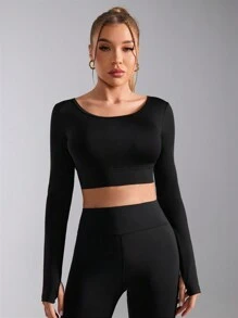 Slayform Slayform T-shirt de sport court à dos croisé pour femmes, couleur unie - Noir - Voir 4