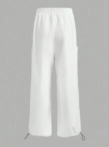 Manfinity VCAY 男士梭织时尚休闲宽松纯色松紧腰直筒长裤 - 白色 - 查看 2