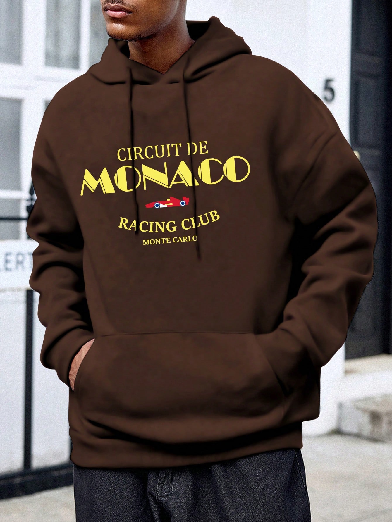 Manfinity Dauomo Men's Plus Size Embroidered Pocket Simple Letter Print Hoodie, Casual Daily Wear