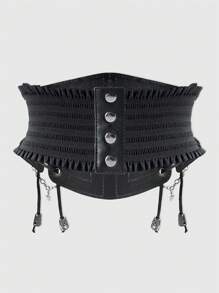 ROMWE 1 chiếc dây ren nữ đính ngôi sao mặt trăng trang trí thắt lưng phong cách Gothic cho váy, trang phục hàng ngày đa năng - màu đen - Xem 3