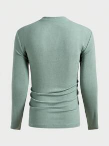 Manfinity VCAY Men's Fitted High Neck Long Sleeve Knit T-Shirt, Suitable For Autumn - Green - View 2