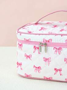 Marina Oliveira Artist Pink Girly Bow Pattern Makeup Bag, Fashionable Printed Water-Resistant Handheld Pouch, Convenient Travel Organizer, Valentine's Day - Multicolor - View 5