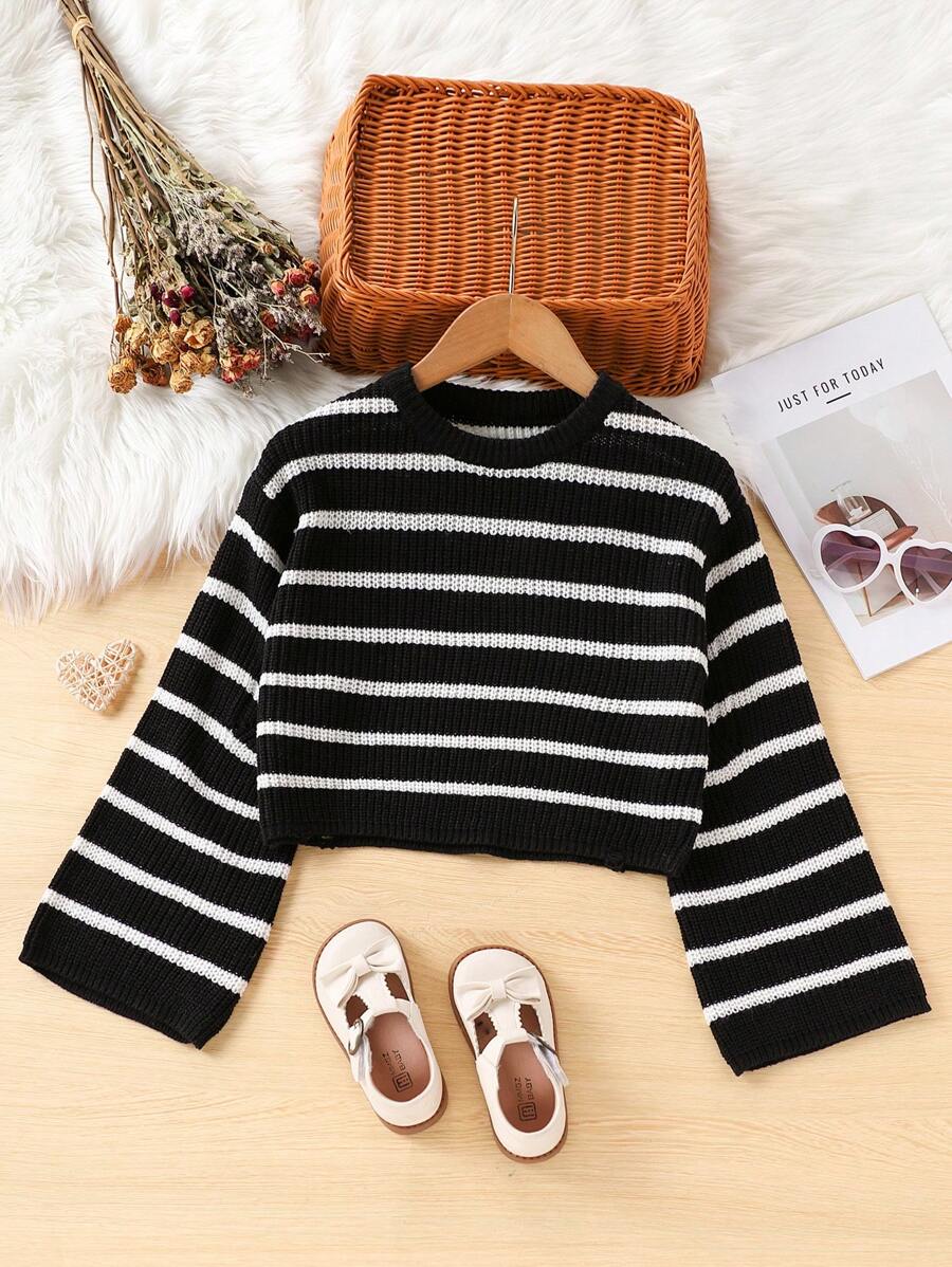 Sparklyn Tween-Mädchen Lässig Minimalist Farbblock gestreifter Pullover mit Rundhalsausschnitt, modische Neuankunft für Herbst/Winter