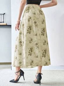 Modelyn Váy Hanfu họa tiết hoa có khóa gấp xếp ly, quần Hanfu - Màu be - Xem 2