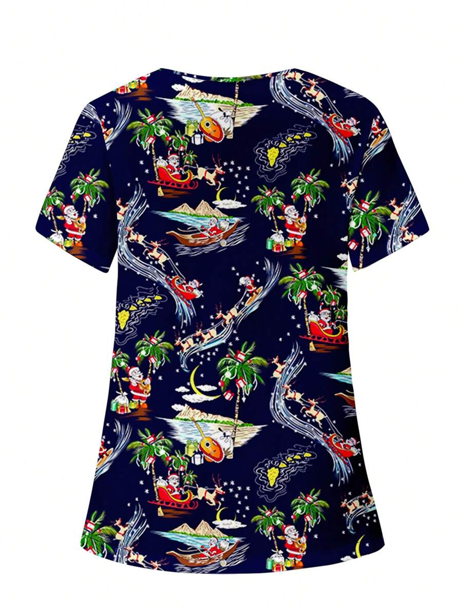 SHEIN TaskFit Plus Size Women's Cute Cartoon Santa Claus Print Short