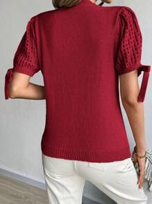 SHEIN LUNE 1pc Women Regular Hollow Out Cuff Tie Knit Sweater For New Year Clothes - Red - View 2