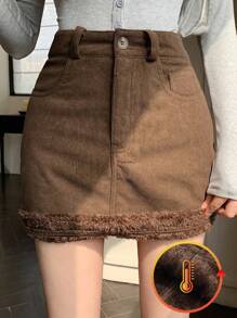 DAZY Corduroy Short Mini A-Line Skirt For Women,Fall Clothes Winter Women Skirts - Brown - View 1