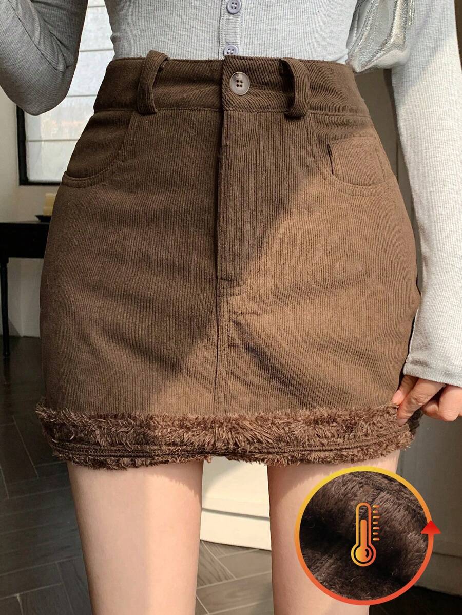 DAZY Corduroy Short Mini A-Line Skirt For Women,Fall Clothes Winter Women Skirts - Brown - View 1