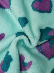 SHEIN 年轻女孩薄荷绿色爱心与恐龙 3D 图案连帽长袖连身裤，毛绒家居服 - 薄荷綠 - 查看 8