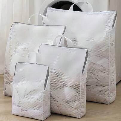 1-Pack White Laundry Wash Bag With Handles - Honeycomb Mesh Delicates Protector For Bras/Sweaters/Socks, Snag-Proof Thick Mesh Washing Machine Bag For Underwear & Clothes | Christmas Holiday Gift Essentials (Home & Travel Use)