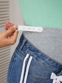 SHEIN Umstandsmode Jeans mit Farbblock Design, Schleifen-Dekor und geradem Bein