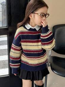 DAZY Young Girl Batwing Long Sleeve Loose Striped Casual Sweater, Autumn/Winter