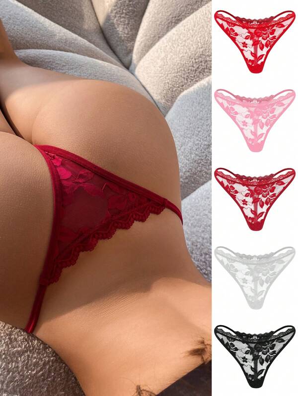 5pcs/Set Sexy Sheer Lace Women G-String Lingerie