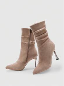 CUCCOO BIZCHIC 女士时尚高跟尖头性感紧身过膝高筒靴，黑色，适合圣诞节和新年假期氛围秋冬季 - 卡其色 - 查看 9