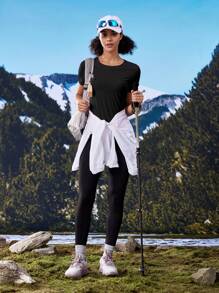 In My Nature XH013 运动瑜伽透气瘦身户外跑步T恤 - 黑色 - 查看 9