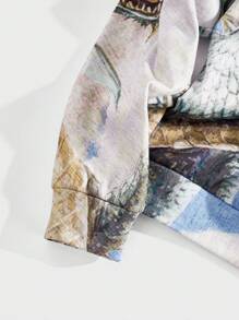 Forever 21 Men's Boxy Oversized Sweatshirt With Dragon Print In Light Grey Fall/Winter