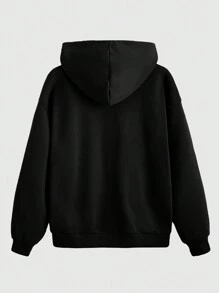 ROMWE Grunge Punk Solid Color Zip Up Star Print Hooded Sweatshirt