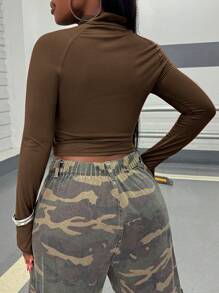 INAWLY 大码纯色拉链长袖 T 恤，休闲日常穿着