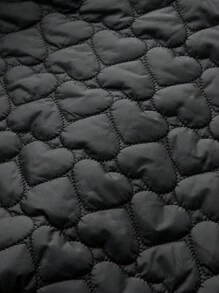 SHEIN SXY Plus Size Women Heart Quilted Padded Coat, Suitable For Fall & Winter, Date Night, Birthday, Bachelorette Party Outfit, Casual, Shopping, Streetwear, Going Out, Easy To Match & Looks Slim, Accent Your Body, Flatter The Figure