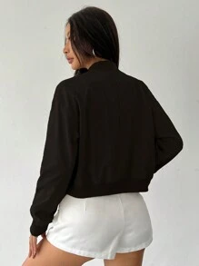Flirla Casual Snap Button Open Front Loose Fit Baseball Jacket, For Autumn