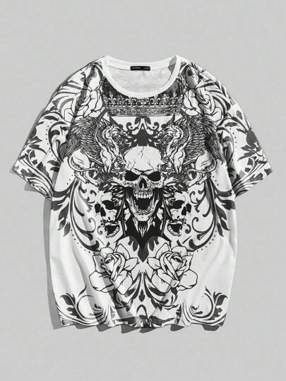 Goth T-shirt imprimé crâne pour hommes, école