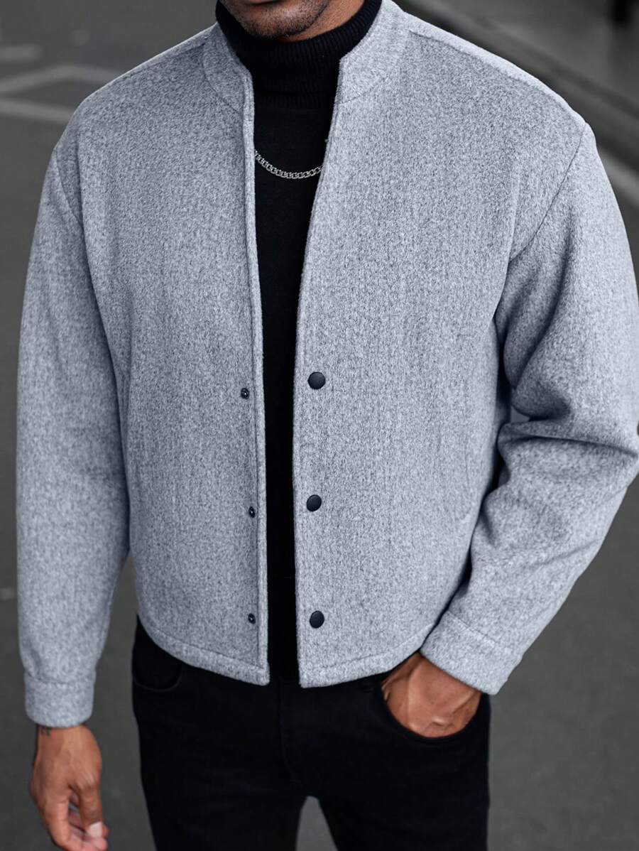 Manfinity Homme 秋冬季优质保暖灰色短款夹克外套 INS 时尚，男士夹克 - 灰色 - 查看 1