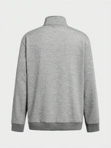 Manfinity Sport Corelite Áo sweatshirt nam kiểu boyfriend cổ đứng in chữ, áo nỉ thể thao tay dài cổ kéo khóa ¼, áo nỉ thể thao phong cách sinh viên. - Xám - Xem 2