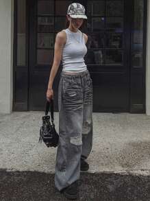DAZY Women Loose Distressed Jeans, Fashionable Street Style - Grey - View 11